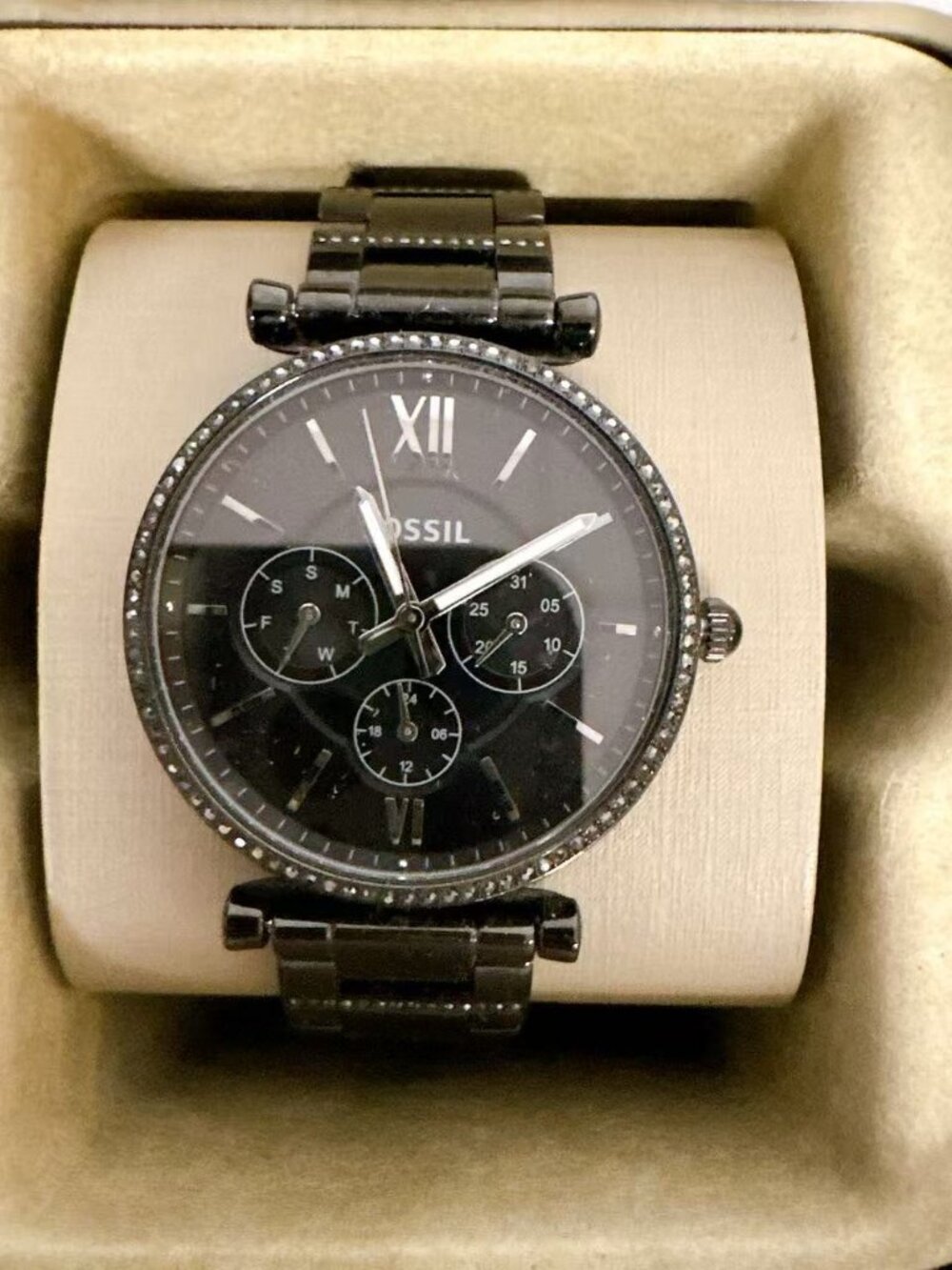 Fossil Carlie ES4543 Black Stainless Steel Bracelet Multifunction Watch